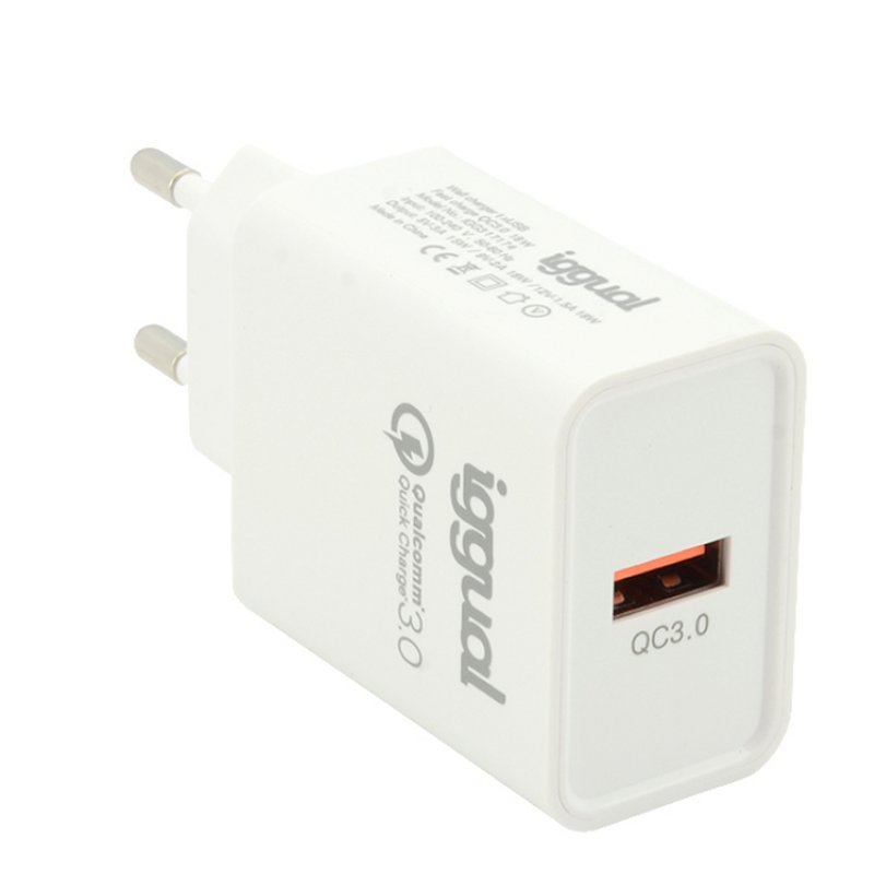 iggual Cargador 1xUSB carga rapida QC30 18W